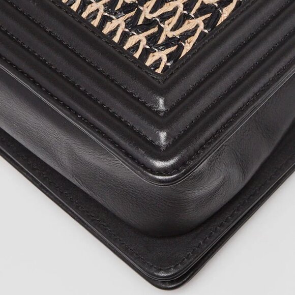 Chanel Black Woven Raffia and Lambskin Leather Medium Boy Bag - Picture 4 of 9